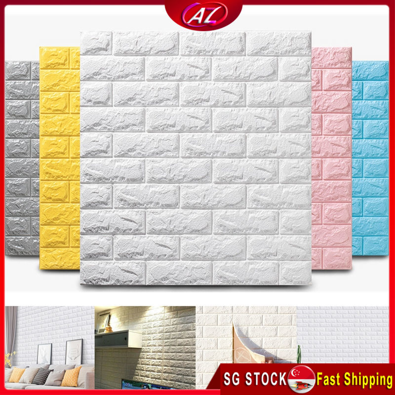 SG SELLERAZ Modern 3D Brick Wall Stickers DIY Decor Wallpaper Self-Adhesive Waterproof Wallpapers For Bedroom Home Cm64