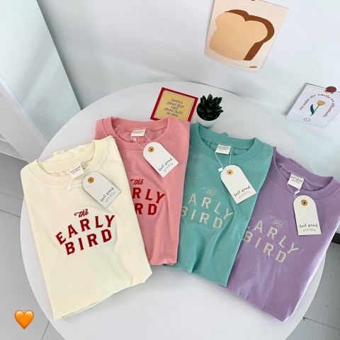 เสื้อโอเวอร์ไซส์ เสื้อปัก EARLY BIRD เสื้อยืด ผ้าคอตตอนแท้ ตัดเย็บในไทย