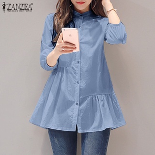 Zanzea เสื้อเบลาส์ลําลอง แขน 3/4 คอปกตั้ง หรูหรา สีพื้น สําห…