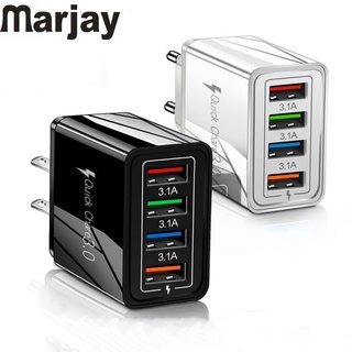 Marjay อะแดปเตอร์ชาร์จโทรศัพท์มือถือ 4U Usb Tablet Eu Us Plug