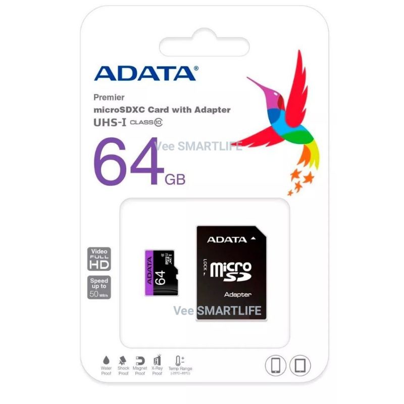 Adata sd card 64Gb class10 Micro UHS-I (80MB/s) สำหรับ กล้องวงจรปิด ezviz , hikvision , imou , vstar