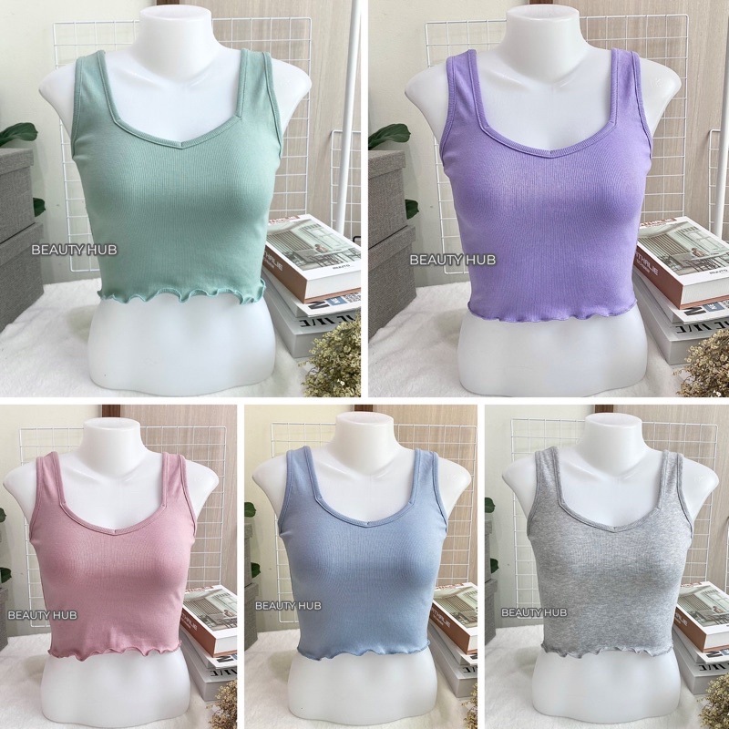 [041] เสื้อกล้ามครอป ชายเสื้อหยัก ผ้าร่องเล็ก สีสวย ถ่ายจากงานจริง