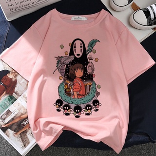 Spirited Away Miyazaki Hayao พิมพ์กราฟิกเสื้อยืดผู้หญิง Harajuku ความงามสีชมพู TOP TShirt TEE ญี่ปุ่นอะนิเมะสไตล์หญิง Tเ