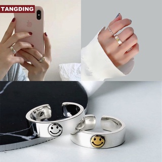 【COD Tangding】Korean Smile Face Retro Opening Adjustable Smiley Couple Ring Jewelry Fashion Accessories