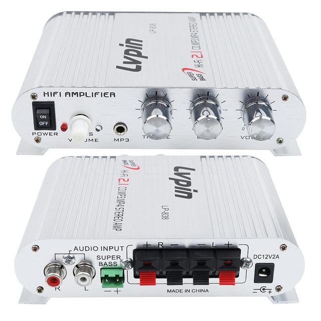 Alithai LVPIN LP-838 12 โวลต์ 200 วัตต์มินิไฮไฟเครื่องขยายเสียงสเตอริโอ MP3 วิทยุติดรถยนต์ช่อง2 บ้าน Super BASS (silver)