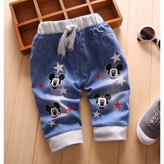 กางเกงยีนส์ ผ้านิ่ม ลาย Mickey Mouse เอวยืด ไซส์เด็กเล็ก