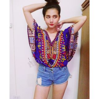 เดรสจังโก้แฟชั่นวินเทจ Women Kaftan Dashiki Dress Boho Hippie Plus Size