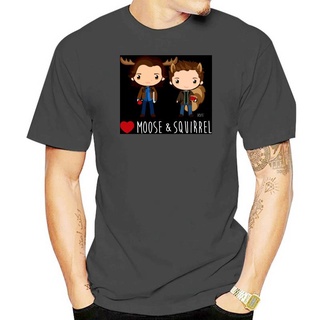 เสื้อยืดผ้าฝ้าย เสื้อยืด พิมพ์ลาย Love Moose &amp; Squirrel Supernatural เลือกลายได้