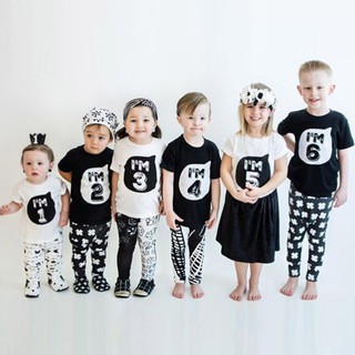 BABYWORLD เสื้อยืดลำลองสำหรับเด็ก แขนสั้น ผ้าฝ้าย พิมพ์ลาย Birthday Age