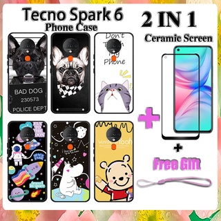 2 IN 1 Tecno Spark 6 เคสโทรศัพท์ พร้อมกระจกนิรภัย เซรามิค ป้องกันหน้าจอ โค้ง ฟิล์มนิรภัย การ์ตูน