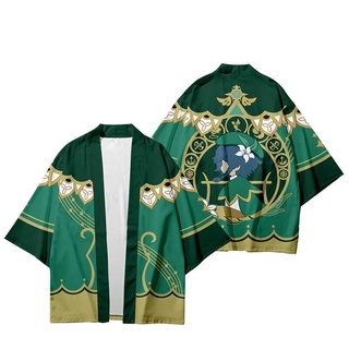 เสื้อคลุมกิโมโน พิมพ์ลายเกม 3 มิติ สไตล์สตรีท สําหรับผู้ใหญ่ Game Genshin Impact Venti Cosplay Kimono Adult 3D Print Haori Yukata Party Shirts Streetwear Tops Cloak