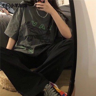 American retro oversize short-sleeved t-shirt female summer loose Korean version ins Harajuku style chic Hong Kong flavo