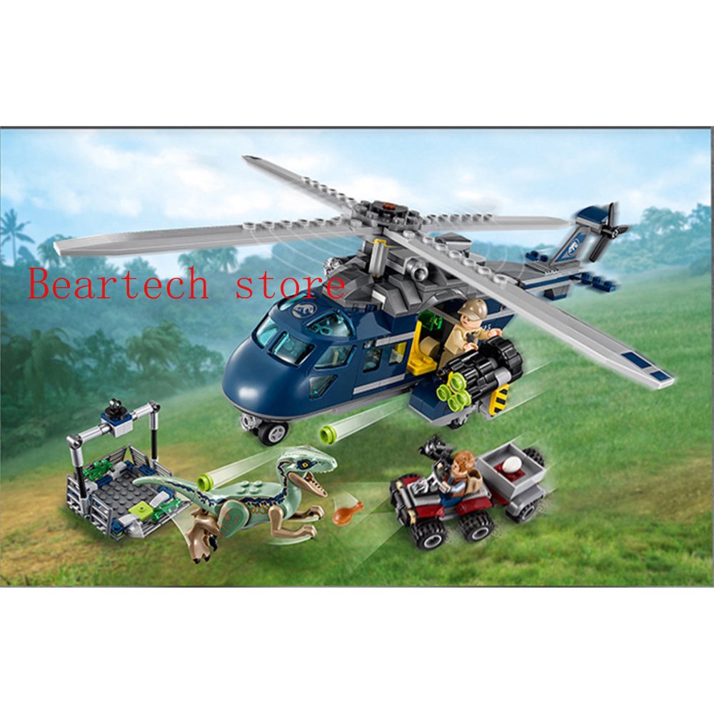 OVcs Lego 75928 Bricks Blue's Helicopter Pursuit Chase Jurassic World Building Blocks Dinosaur with 