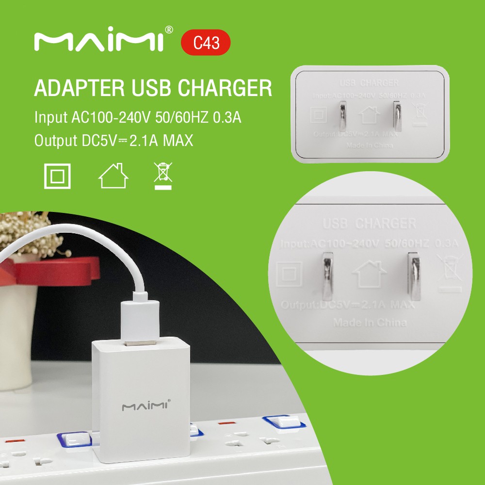 Maimi Quick USB Charger 2.1 A หัวชาร์จโทรศัพท์ อุปกรณ์ชาร์จโทรศัพท์ อะเเดปเตอร์ควิกชาร์จ ใช้ได้กับโทรศัพท์ทุกรุ่น - รูปที่ 2