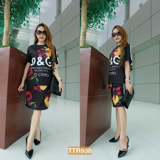 Granddesignplus TTR938**สีดำ**รอบอก (XL:44) งานเซ็ต 2 ชิ้น เสื้อและกระโปรง