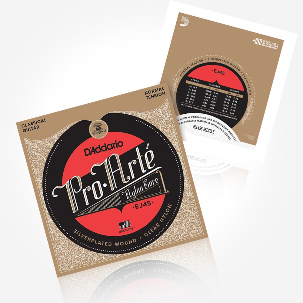 D'Addario EJ45 Pro Arte Nylon Core Clear Nylon Black Nylon Classical Guitar Strings Normal Tension