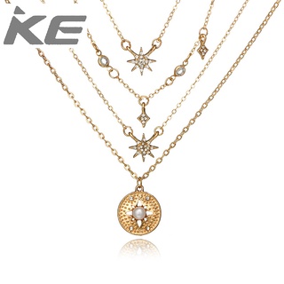 Jewelry Multi-rhombus hexagram diamond necklace geometric multi-pearl clavicle chain for girls