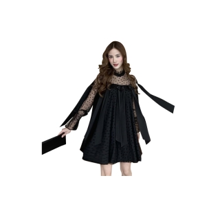 FLAT2112 FF0231 : LILYSHINE DRESS ชุดเดรสสั้นสีดำ แต่งโบว์ ผ้าตาข่าย หรู ชุดออกงาน ชุดไปเที่ยว