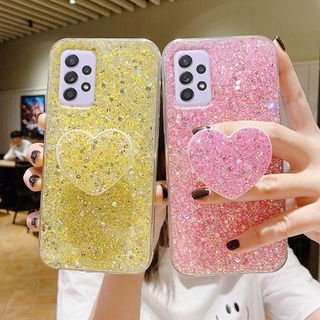 เคสโทรศัพท์ ซัมซุง Samsung A52s 5G เคสพร้อมที่วางโทรศัพท์ เปล่งประกายราวกับเพชร ซิลิโคนนิ่ม เคสSamsung A52S A51 A71 เคสใส่รูปหัวใจ