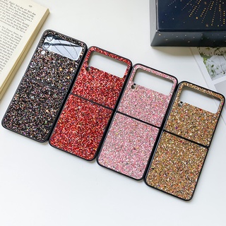 เคสโทรศัพท์มือถือหนัง PC แข็ง ปิดด้านหลัง ลายกลิตเตอร์ วิบวับ แฟชั่นหรูหรา สําหรับ Samsung Galaxy Z Flip 4 3 Flip3 Flip4 5G