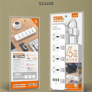 LDNIO รุ่น SC4408 ปลั๊กพ่วง แบบใช้ในบ้าน มี 4USB 4 ช่อง สายรองรับถึง 4 universal outlet Power Strip 2500W