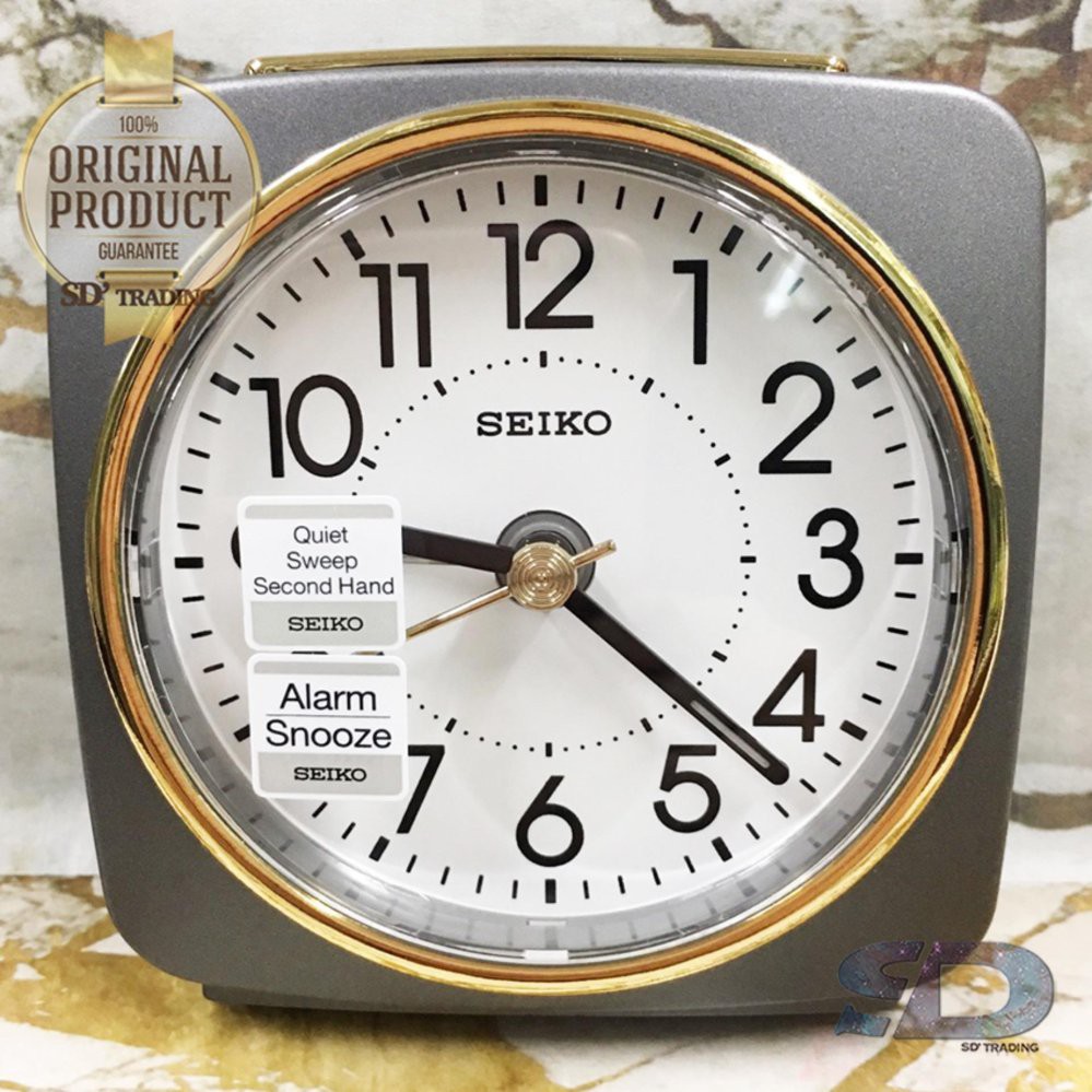 SEIKO นาฬิกาปลุก Alarm Clock (Snooze) QHE140N - สีเทาเข้ม/ทอง