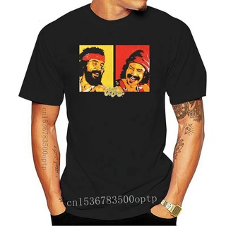 เสื้อยืดสีขาวผู้ชาย - ผู้ชายเสื้อยืด Cheech Chong s 77 Tee สีดํา