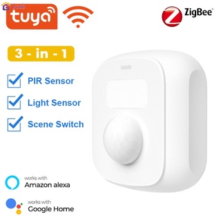 3 In 1 Tuya Wifi/zigbee Mini Human Motion Movement Body Pir Sensor Light Sensor ฟังก์ชั่นสวิทช์ฉาก Smart Home Security 【Goob】