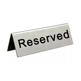 ป้ายจองโต๊ะสแตนเลส  ป้ายจองแล้ว Reserved  2 ด้าน (5x12 cm.) WAKU รุ่น TYW666 สำหรับ ร้านอาหาร ร้านกาแฟ โรงแรม