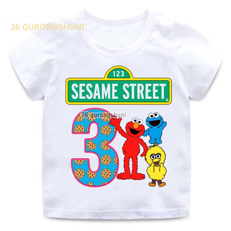 เสื้อยืด พิมพ์ลายการ์ตูน Sesame Street Elmo Cookie Monster สําหรับเด็กผู้ชาย ผู้หญิง อายุ 1 2 3 4 5 6 7 ปี