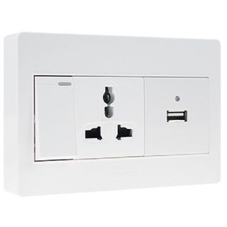 ชุดเต้ารับ UNIVERSAL + เต้ารับ USB HACO M4N USB2SU 2 แอมแปร์ สีขาว