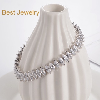 Best Jewelry ข้อมือเพชรทรงมาคี เครื่องประดับออกงาน ประกายไฟเทียบเท่าเพชรแท้เกรดสวย สร้อยเพชรcz เครื่องประดับเจ้าสาว