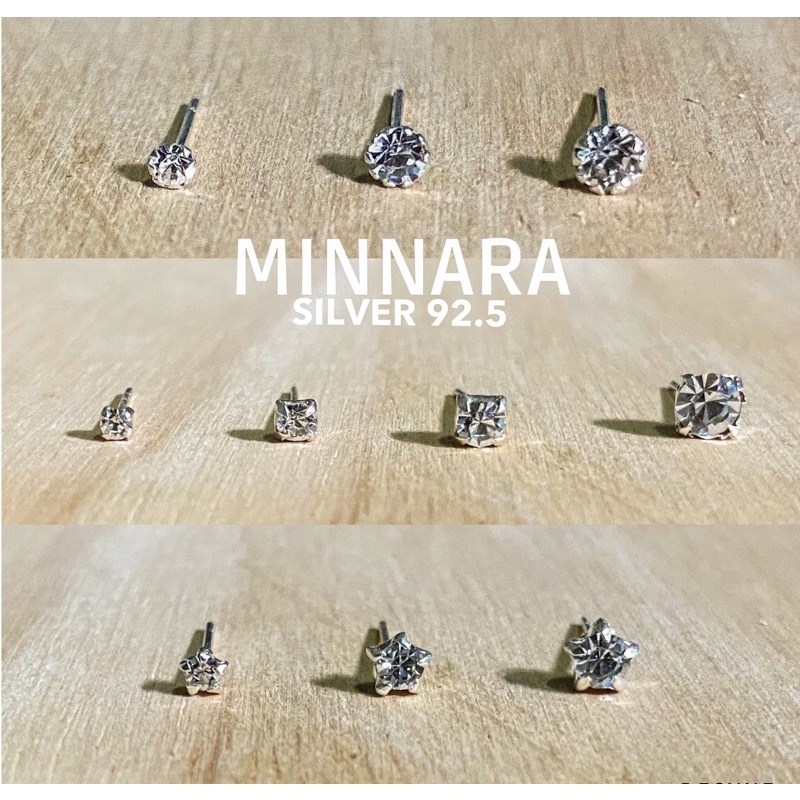 Sliver 92.5 ต่างหูเงินแท้ เพชรเตยดาว เพชรฟันปลา เพชรเหลี่ยม