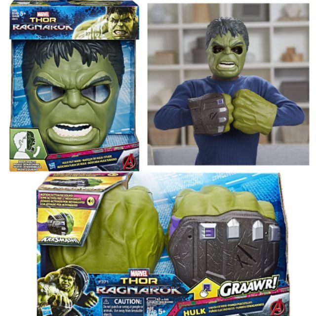 Avengers Marvel Thor Ragnarok Hulk Out Mask Figure, Hulk Smash FX Fists Motion Activated Sounds Halloween Cosplay