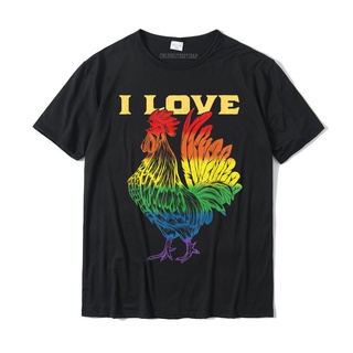 เสื้อยืดผ้าฝ้ายพิมพ์ลายขายดี ใหม่ เสื้อยืดผ้าฝ้าย พิมพ์ลายธง LGBT Gay Pride I Love Cock Rooster Camisas Hombre สีรุ้ง สํ