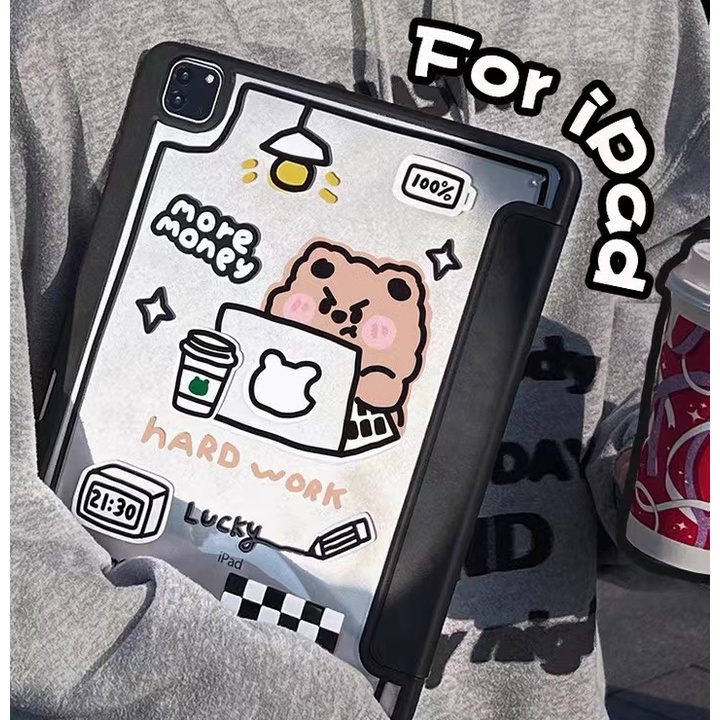 ส่งจากไท bear แผ่นหลังอะครีลิ เคส for iPad 10.2 Gen8 9 2021 เคสไอแพด2020 Air4 5 10.9 11pro Case ไอแพด ใส่ปากกาไดAir1 2