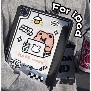 🔥ส่งจากไท🔥bear แผ่นหลังอะครีลิ เคส for iPad 10.2 Gen8 9 2021 เคสไอแพด2020 Air4 5 10.9 11pro Case ไอแพด ใส่ปากกาไดAir1 2