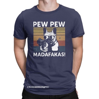 เสื้อยืดลําลอง ผ้าฝ้าย แขนสั้น คอกลม พิมพ์ลายกราฟิก Bulldog Pew Madafakas สไตล์ฝรั่งเศส ฮาราจูกุ สําหรับผู้ชายS-5XL