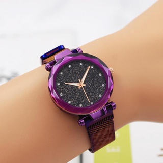 นาฬิกาข้อมือสตรีแฟชั่นใหม่ Casual Diamond-studded Milan พร้อม Magnetite Mesh Quartz Ladies Starry Sky Watch