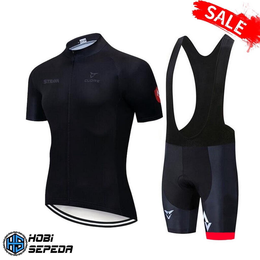 Short Sleeve Summer Strava Jersey + กางเกง BIB