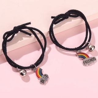 สร้อยข้อมือพร้อม Rainbow charm 2 ชิ้น สีดำ