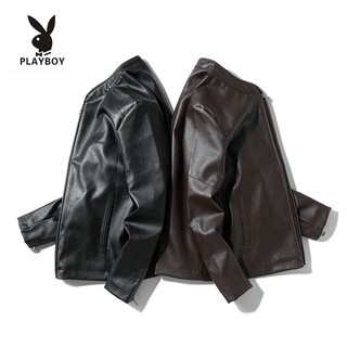 PLAYBOY  Winter Mens Leather Jacket Korean Style Slim Baseball Collar Casual Versatile Handsome Jacket