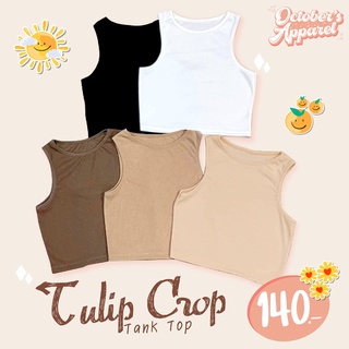 Tulip Crop เสื้อครอป ผ้าร่องเล็ก ผ้ายืดมาก แขนกุด เอวลอย