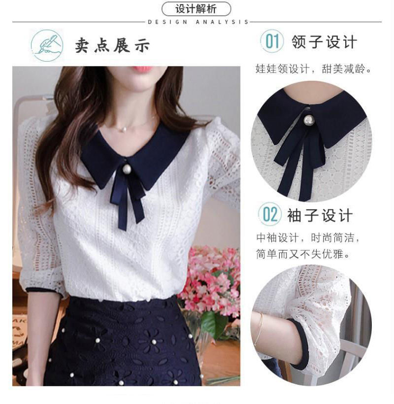 M-5XL ตกแต่งด้วยโบว์ เสื้อเชิ้ตแขนยาว คอตุ๊กตา สไตล์เกาหลี เสื้อผ้าแฟชั่นผู้หญิงลูกไม้ทำงาน เสื้อผ้าสวยๆใส่สบาย - รูปที่ 6