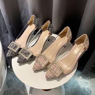 👸CICIshoes👠 รองเท้าสตรีใหม่ทั้งหมดที่ตรงกันเคล็ดลับ Rhinestoneแฟชั่นฝรั่งเศสรองเท้าส้นสูงกริชเซ็กซี่รองเท้าเดี่ยวมีสิน