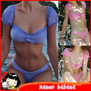 Xiuer Korean style swimsuit, sexy high-waist bikini, with sponge chest pad, beach skirt