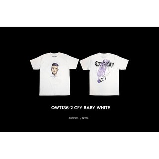 เสื้อยืดพิมพ์ลายQWT136-2 CRY BABY WHITE