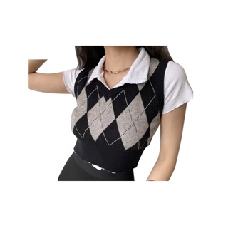 ส่งไวจากไทยmaisidamall เสื้อกั๊ก ลายสก๊อต แฟชั่นใหม่ สำหรับผู้หญิง มี3สี รุ่น2398 Plaid Vest