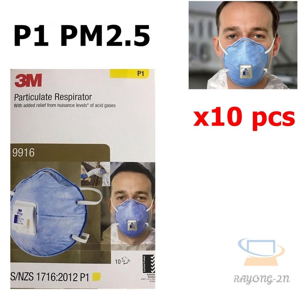 ஐ3M (x10ชิ้น) 9916 P1 มีวาล์ว ดักจับฝุ่นละออง PM2.5 กันกลิ่นควันรถ ป้องกันไอระเหยสารเคมี กรดแก๊ส กัน