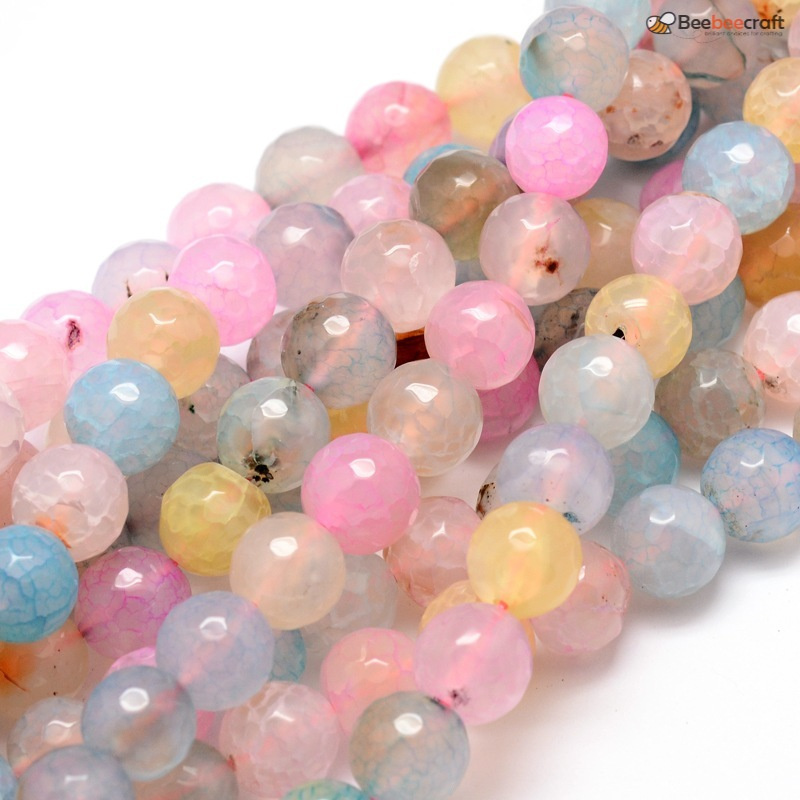 BeeBeecraft 10 Strands Dyed Natural Agate Faceted Round Beads Strands ...